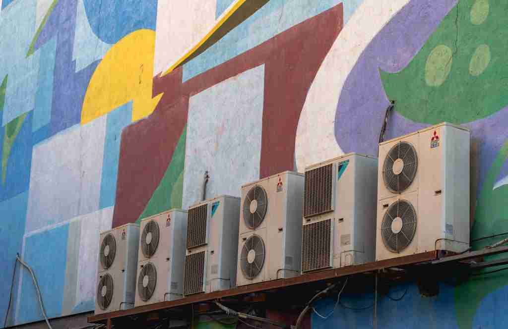 Rows of outdoor air conditioning units